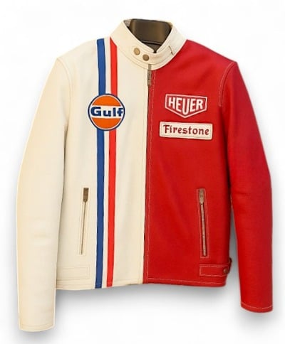 Crafted Leather Classic Red / White with Red White and Blue Stripes Biker Motorcycle Jacket