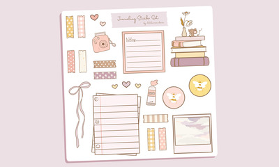 Journaling Sticker in Peach, Purple, and Yellow Mini Sticker Sheet