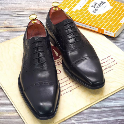 Top-layer calfskin three-joint men's business leather shoes brogue handmade Oxford shoes 2 colors