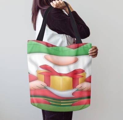 Christmas Gnome Canvas Tote Bag, Holiday Gift Holder Shoulder Bag, Festive Elf Gift , Free Ship