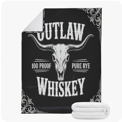 Outlaw Whiskey Longhorn Skull Blanket | Vintage Bar Sign Throw | Western Cow Skull | 60x80 Fleece Blanket