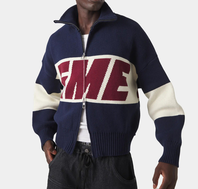 RETRO SPLICED NAVY ZIPPER KNIT