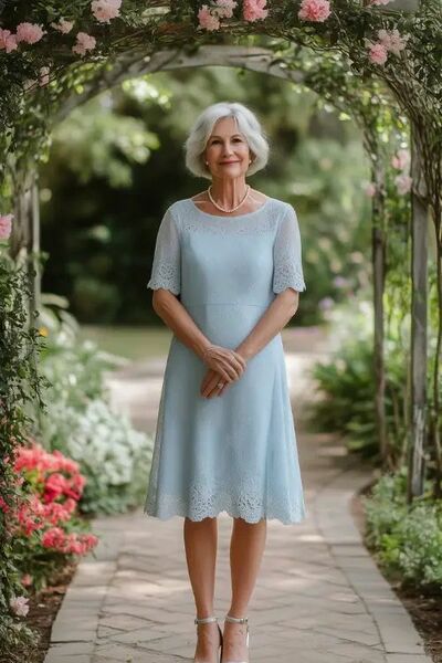 Sky Blue A Line Lace Tea-lnegth Mother of Bride/Groom Dress Evening Formal Gowns