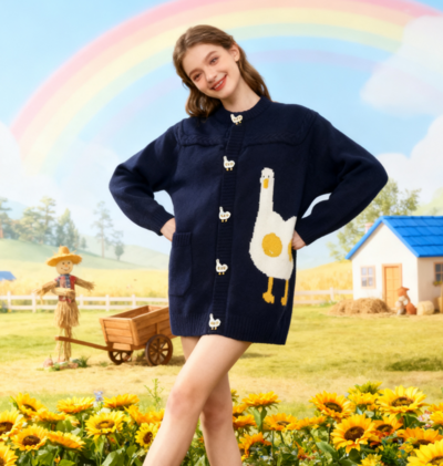 Cute Duck Navy Color Cardigan