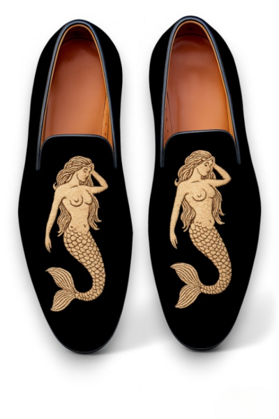 Crafted Leather Classic Mermaid Indigo Black Velvet Loafers Men Shoes