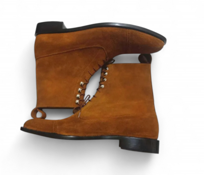 Crafted Leather Men’s Classic Brown Suede Leather Ankle High Boot Lace up Boot