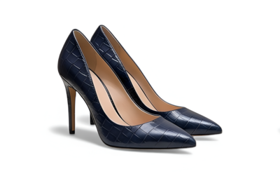 Crafted Leather Classic Women’s Navy Crocodile/Alligator Shoes Elegant High End Evening Wear Style."