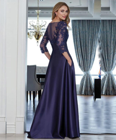 A Line Charming Lace Neck 3/4 Sleeves Mother of the Bride/Groom Dresses