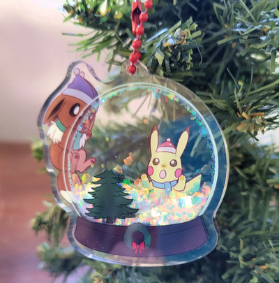 Eevee and Pikachu Snow Globe Ornament