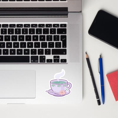 Lavender Floral Tea Cup Vinyl Sticker