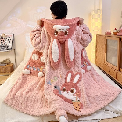 Cute Warm Rabbit Ears Nightgown Pajama Set