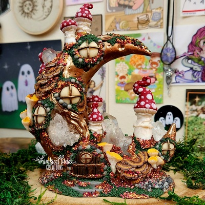 Giant Autumn Faerie Cottage w/Clear Quartz