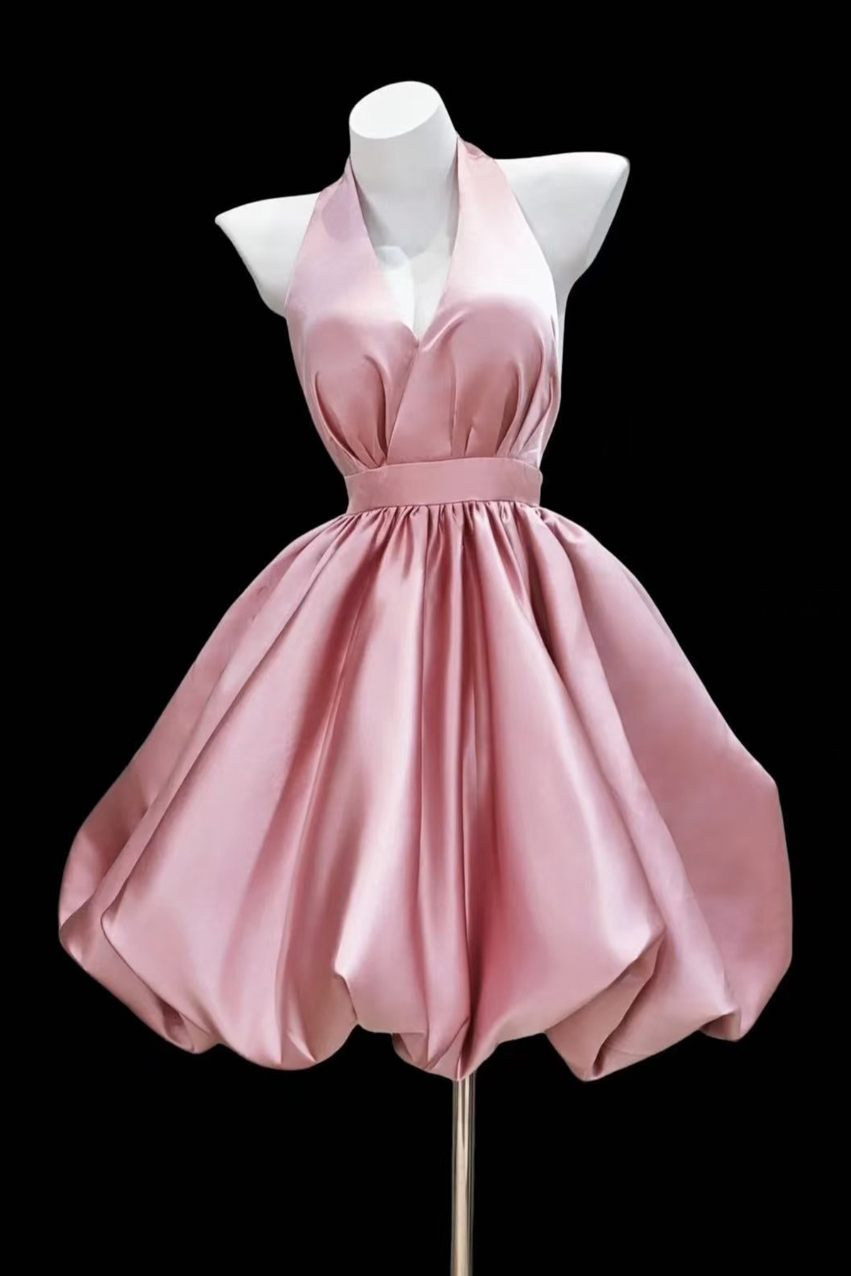 Pink V-Neck Satin Short/Mini Prom Party Dress