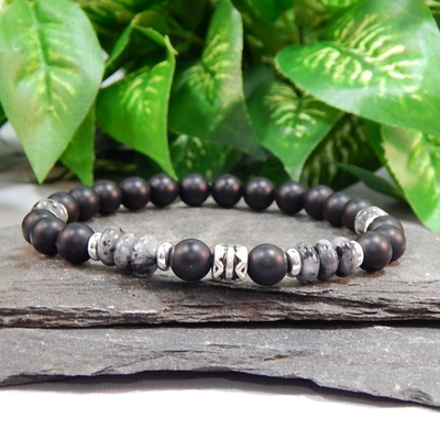 Larvikite & Matte Black Chalcedony Men’s Bracelet – Protection, Focus & Modern Strength