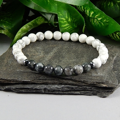 Larvikite & Howlite Men’s Bracelet – Protection, Calm & Confidence