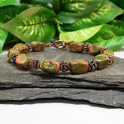 Unakite Gemstone & Copper Coil Bracelet – Harmony, Renewal & Earthy Energy