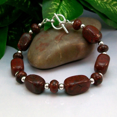 Brecciated Jasper Gemstone & Silver Bracelet – Strength, Vitality & Earthy Elegance