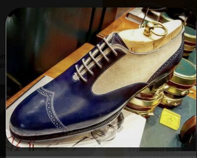 Navy Blue Decent Oxford Structure Handmade Lace Up Formal Shoes