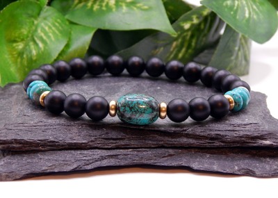 Turquoise & Matte Obsidian Men’s Bracelet – Calm, Strength & Protection