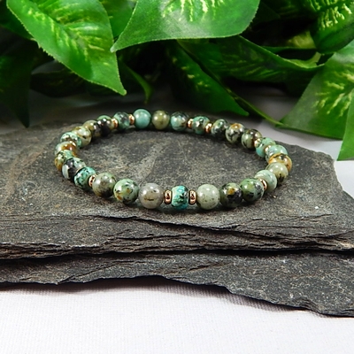 African Turquoise Jasper Bracelet – Handmade Gemstone Stretch Jewelry for Balance & Protection