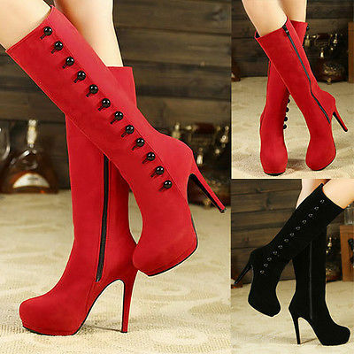 Juliane - Heels Button Knee High Worldwide Shipping