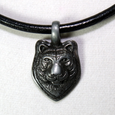 Tiger Spirit Necklace – Black Leather Cord with Antique Pewter Tiger Head Pendant