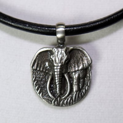 Elephant Spirit Necklace – Black Leather Cord with Antique Pewter Elephant Pendant