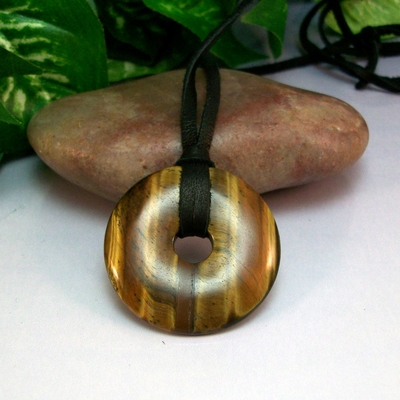 Adjustable Tiger Eye Leather Necklace - Handmade gemstone Jewelry