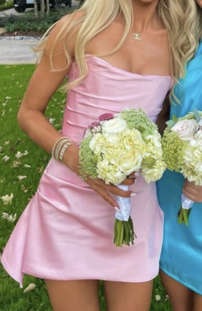 Strapless Classy A line Pink Short Grade Homecoming Dresses