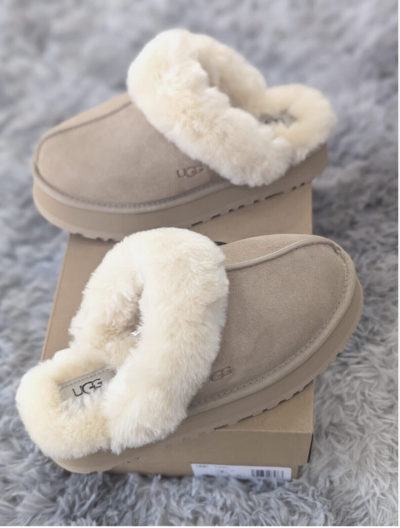 Fur Slides Sheepskin Suede Mules - Sand