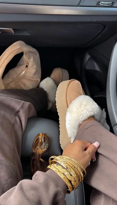 Fur Slides Sheepskin Suede Mules - Chestnut