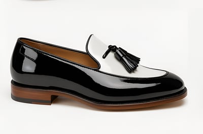 Crafted Leather Mens Black White Patent Leather Tassel Loafers Dress Shoes