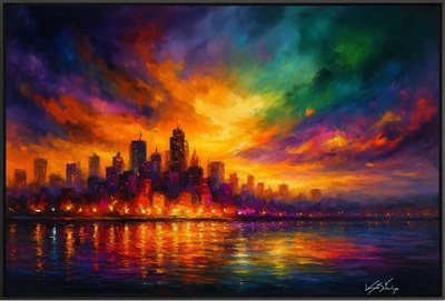 Colorstorm Metropolis Abstract Skyline at Dusk