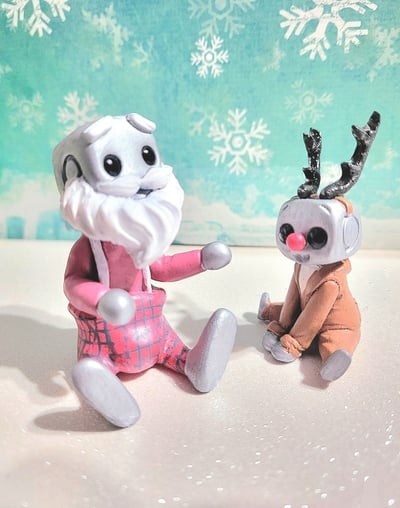 Santa and Rudolph Christmas Resin Robot Set