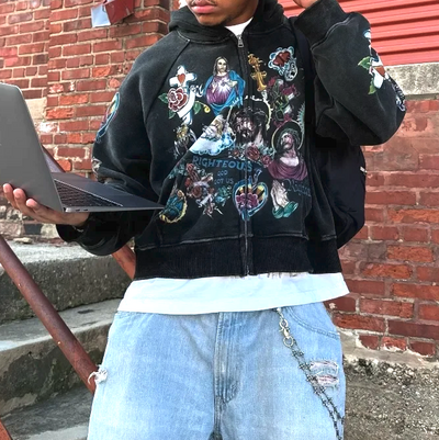 RETRO GOTHIC CROPPED ZIP (Black)