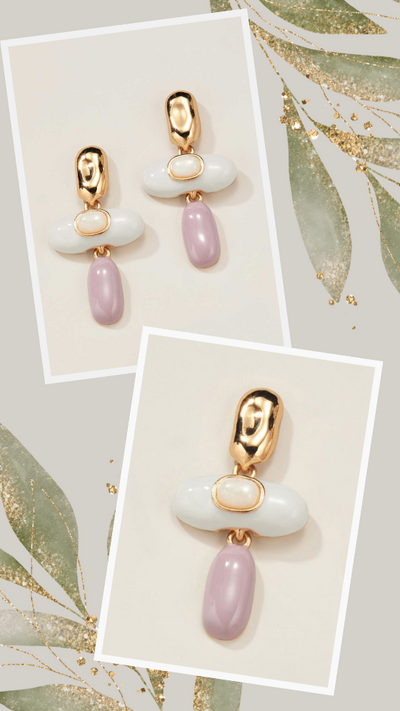 White Quartz Enamel Earrings - FINAL SALE