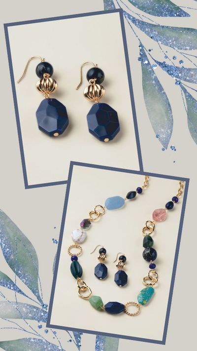 Blue Modern Mosaic Necklace and Earring Set - FINAL SALE