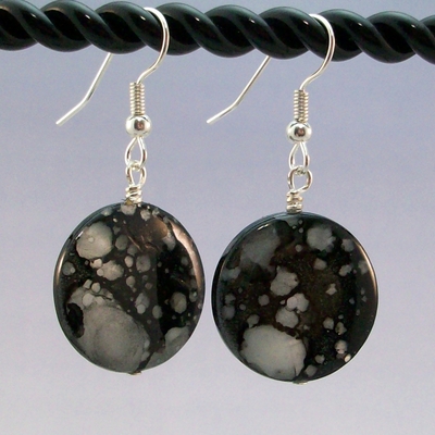Black Spotted Shell Earrings – Handmade Jewelry with Hypoallergenic Surgical Steel Earwires