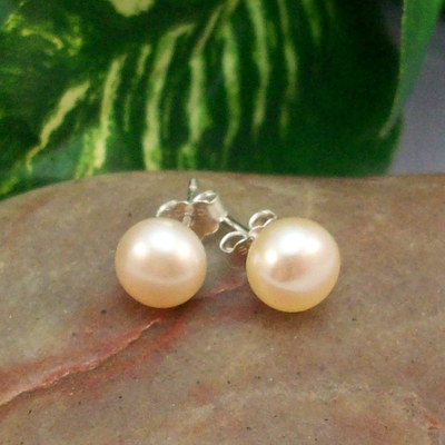 Cream Freshwater Pearl Earrings – Handmade 925 Sterling Silver Post Jewelry