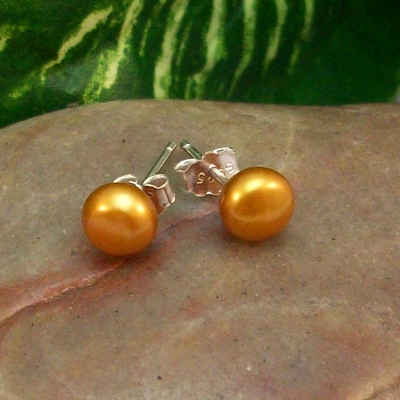 Gold Freshwater Pearl Earrings – Handmade 925 Sterling Silver Post Jewelry