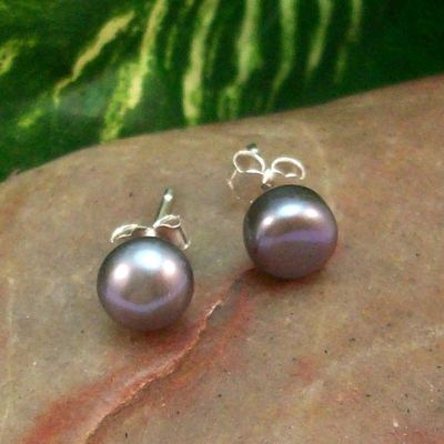 Peacock Freshwater Pearl Earrings – Handmade 925 Sterling Silver Post Jewelry