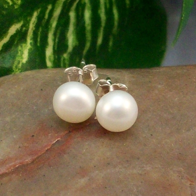 White Freshwater Pearl Earrings – Handmade 925 Sterling Silver Post Jewelry