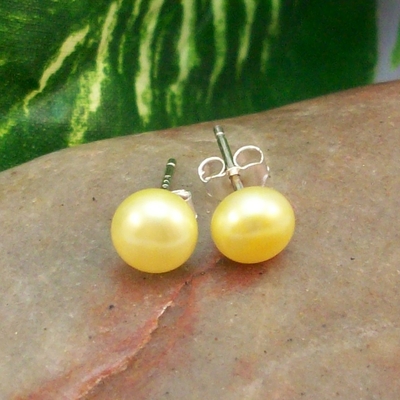 Yellow Freshwater Pearl Earrings – Handmade 925 Sterling Silver Post Jewelry