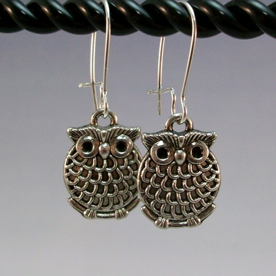 Fluffy Owl Drop Earrings – Handmade Antique Silver Charm Jewelry