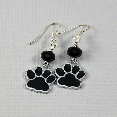 Dog Paw Charm Earrings with Crystal – Handmade Pet Lover Jewelry on Hypoallergenic Earwires