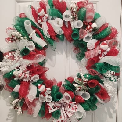 Bright Red Green and white Christmas wreath