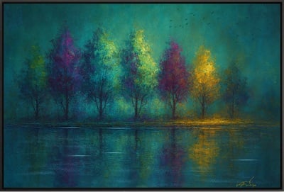 Mystic Grove - Reflections Colorful Trees at Dusk