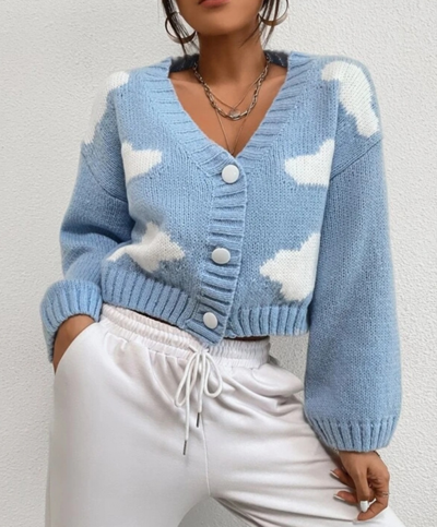 Clouds Embroidery Button Knit Sweaters Cardigan