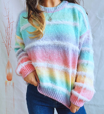 PASTEL RAINBOW MOHAIR STRIPE SWEATER