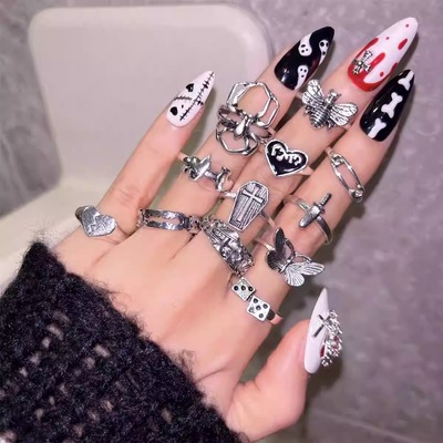 12pcs Y2K Heart Dagger Rings Set